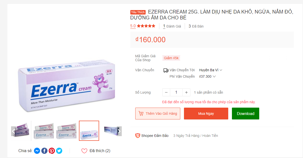 EZERRA Cream có giá bao nhiêu